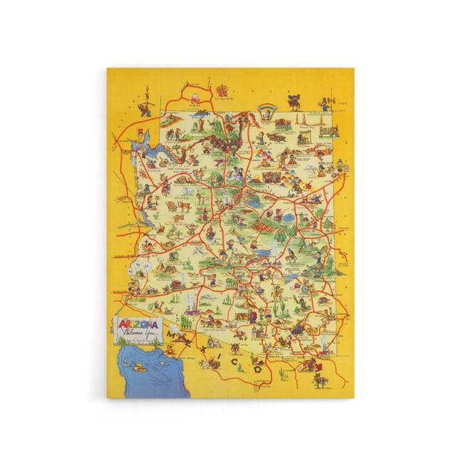 "Artery8 Map Avey 1942 Arizona Welcomes You Canvas Wall Art Print in Yellow - Size: W18"" x H24""" - image 1