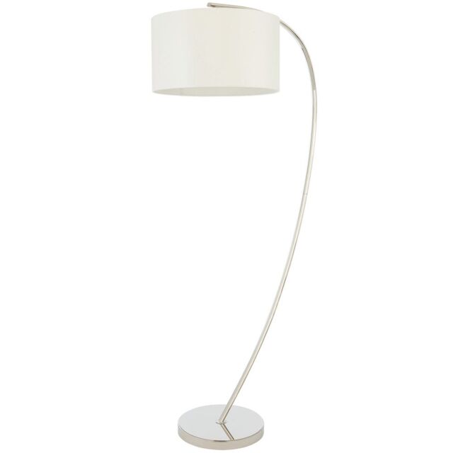Loops 1.5m Curved Floor Lamp Nickel & White Shade Arched Standing Living Room Light in Metallics - image 1