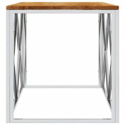 Berkfield Home Coffee Table Stainless Steel & Solid Wood Acacia in Silver - thumbnail 4