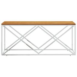 Berkfield Home Coffee Table Stainless Steel & Solid Wood Acacia in Silver - thumbnail 3