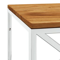 Berkfield Home Coffee Table Stainless Steel & Solid Wood Acacia in Silver - thumbnail 5