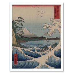 "Artery8 Wall Art Print Utagawa Hiroshige Japan Sea Off-Satta Mount Fuji Coastal Landscape Ukiyo-e Woodblock Painting Art Framed - Size: W12"" x H16""" - thumbnail 1