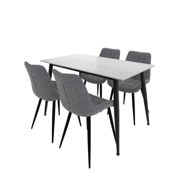 Lemon Pavilion Furniture Luna Marble Effect Dining Set - Ceramic/Metal - White Marble - image 1