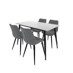 Lemon Pavilion Furniture Luna Marble Effect Dining Set - Ceramic/Metal - White Marble