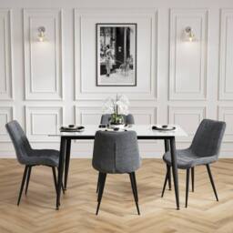 Lemon Pavilion Furniture Luna Marble Effect Dining Set - Ceramic/Metal - White Marble - thumbnail 9