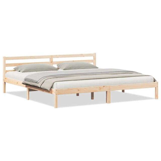 Berkfield Home Durable Bed Frame with Headboard 200x220 cm Solid Wood Pine in Natural - image 1
