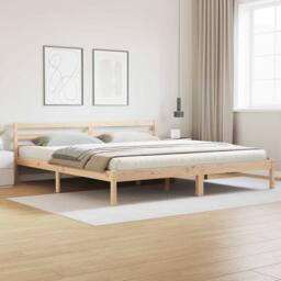 Berkfield Home Durable Bed Frame with Headboard 200x220 cm Solid Wood Pine in Natural - thumbnail 2