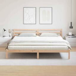 Berkfield Home Durable Bed Frame with Headboard 200x220 cm Solid Wood Pine in Natural - thumbnail 4