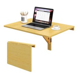 Gymax Wall Mounted Folding Table 80 x 60 cm Drop-Leaf Floating Writing Desk in Khaki