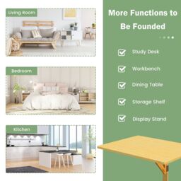 Gymax Wall Mounted Folding Table 80 x 60 cm Drop-Leaf Floating Writing Desk in Khaki - thumbnail 3
