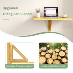 Gymax Wall Mounted Folding Table 80 x 60 cm Drop-Leaf Floating Writing Desk in Khaki - thumbnail 5