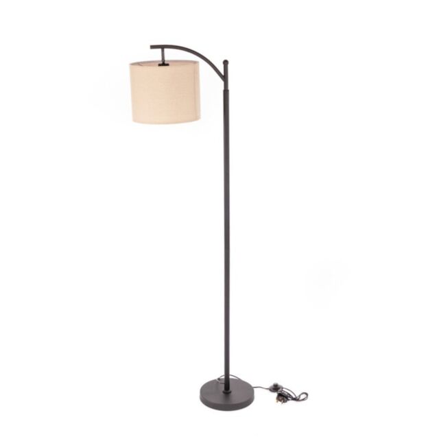 Oypla Black Floor Standing Lamp with Linen Fabric Lampshade - Includes Bulb - image 1