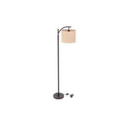 Oypla Black Floor Standing Lamp with Linen Fabric Lampshade - Includes Bulb - thumbnail 2