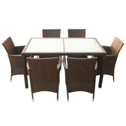 Berkfield Home 7 Piece Outdoor Dining Set with Cushions Poly Rattan Brown - thumbnail 3