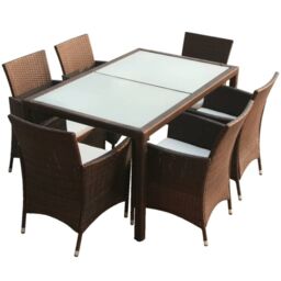 Berkfield Home 7 Piece Outdoor Dining Set with Cushions Poly Rattan Brown - thumbnail 2