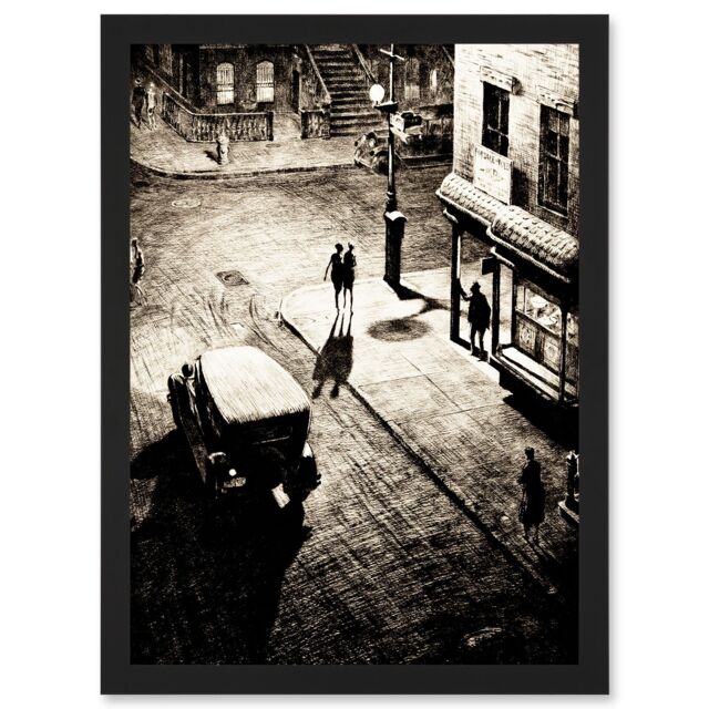 Artery8 Illustration Relics Speakeasy Corner Lewis Martin Greenwich Village New York City Dark Light Noir Artwork Framed Wall Art Print A4 in Black - image 1