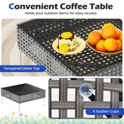 Gymax 3 Pieces Patio Bistro Set PE Rattan Furniture Set With Coffee Table in White - thumbnail 5