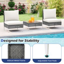 Gymax 3 Pieces Patio Bistro Set PE Rattan Furniture Set With Coffee Table in White - thumbnail 9