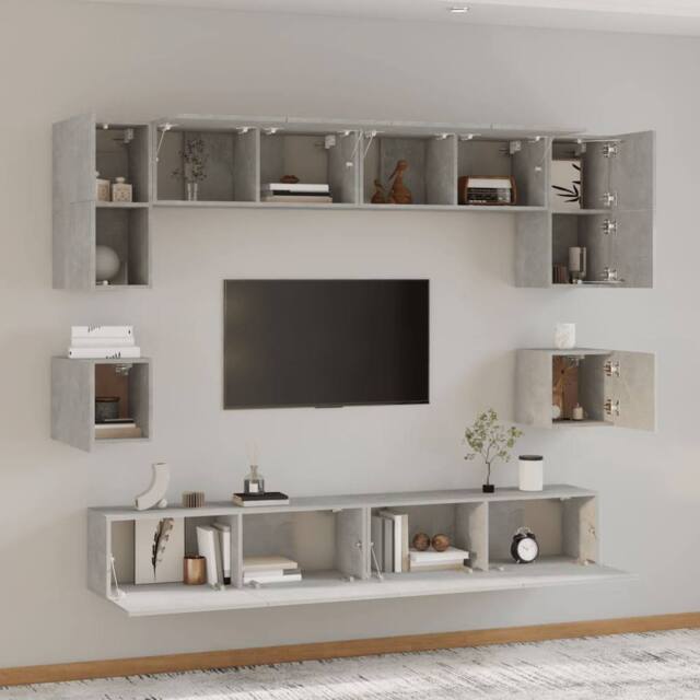 Berkfield Home Classic 8 Piece TV Cabinet Set Concrete Grey Engineered Wood - image 1