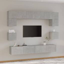 Berkfield Home Classic 8 Piece TV Cabinet Set Concrete Grey Engineered Wood - thumbnail 2