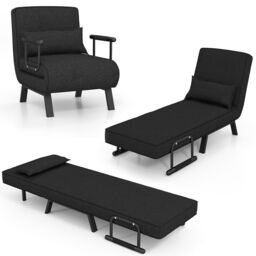 Costway Convertible Single Folding Sofa Bed Sleep Chair with 6 Positions Adjustable Backrest in Dark Grey - thumbnail 3