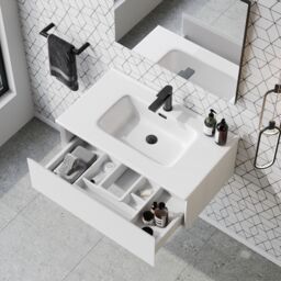 Banyetti Kameo 800mm WallHung 1 Drawer Vanity Unit with Athena Basin-Matt White - thumbnail 1