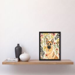 "Artery8 Dog Lover German Shepherd in Wildflower Field Framed Wall Art in Green - Size: W12"" x H16""" - thumbnail 4