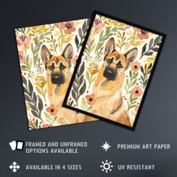 "Artery8 Dog Lover German Shepherd in Wildflower Field Framed Wall Art in Green - Size: W12"" x H16""" - thumbnail 2