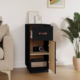 Berkfield Home Sideboard Black 34x40x75 cm Solid Wood Pine - Size: 34 x 40 x 75 cm - thumbnail 3