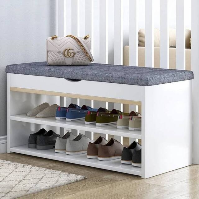 EONLION Shoe Bench Hallway Wooden Rack Storage in White - Size: 100 cm - image 1