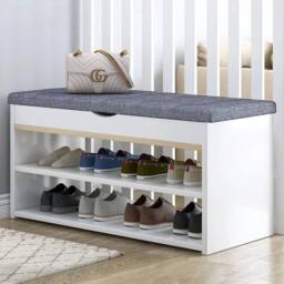 EONLION Shoe Bench Hallway Wooden Rack Storage in White - Size: 100 cm