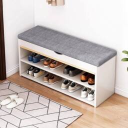 EONLION Shoe Bench Hallway Wooden Rack Storage in White - Size: 100 cm - thumbnail 3