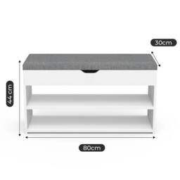 EONLION Shoe Bench Hallway Wooden Rack Storage in White - Size: 100 cm - thumbnail 2