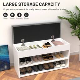 EONLION Shoe Bench Hallway Wooden Rack Storage in White - Size: 100 cm - thumbnail 4
