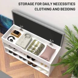EONLION Shoe Bench Hallway Wooden Rack Storage in White - Size: 100 cm - thumbnail 5