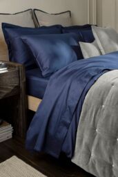 CHRISTY 400TC Luxury Cotton Sateen Plain Dye Oxford Pillowcases Pair in Navy - thumbnail 2