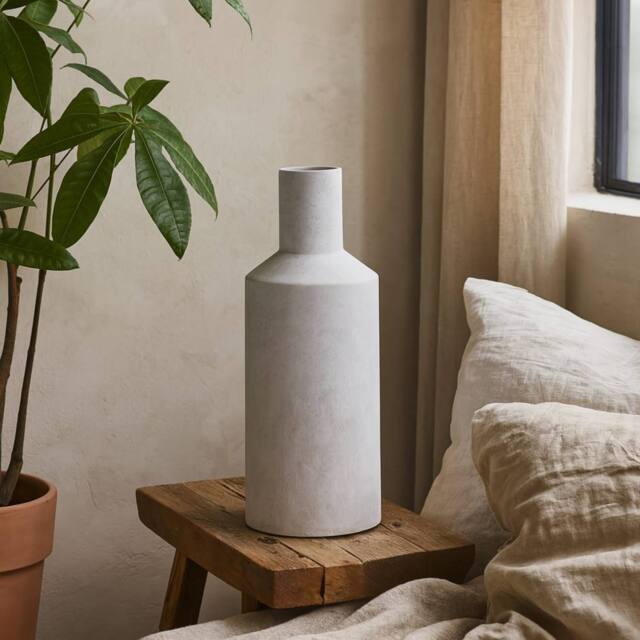Wyld Haus Terra White Stoneware Textured Bottle Vase in Stone - image 1