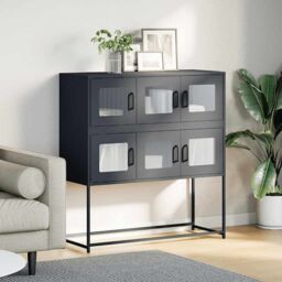 Berkfield Home Sideboard Anthracite 100.5x39x107 cm Cold-rolled Steel in Black - thumbnail 3