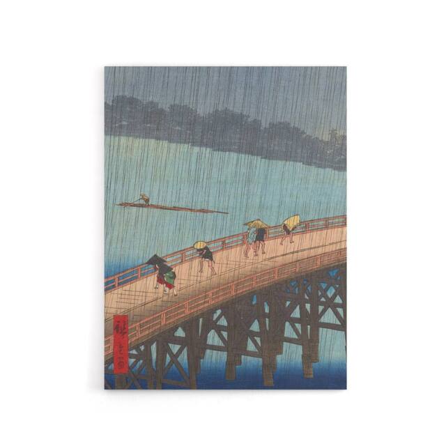 "Artery8 Evening Shower Ohashi Bridge Canvas Wall Art Print Hiroshige in Blue - Size: W18"" x H24""" - image 1