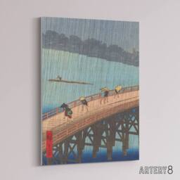 "Artery8 Evening Shower Ohashi Bridge Canvas Wall Art Print Hiroshige in Blue - Size: W18"" x H24""" - thumbnail 2