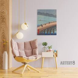 "Artery8 Evening Shower Ohashi Bridge Canvas Wall Art Print Hiroshige in Blue - Size: W18"" x H24""" - thumbnail 3