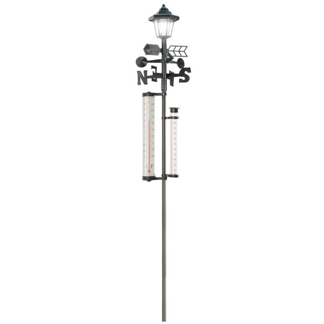 mysmartbuy 5-in-1 Garden Weather Station - Meteorological Measurer with Wind Vane & Anemometer, Rain Gauge, Outdoor Thermometer & Solar Light in Black - image 1