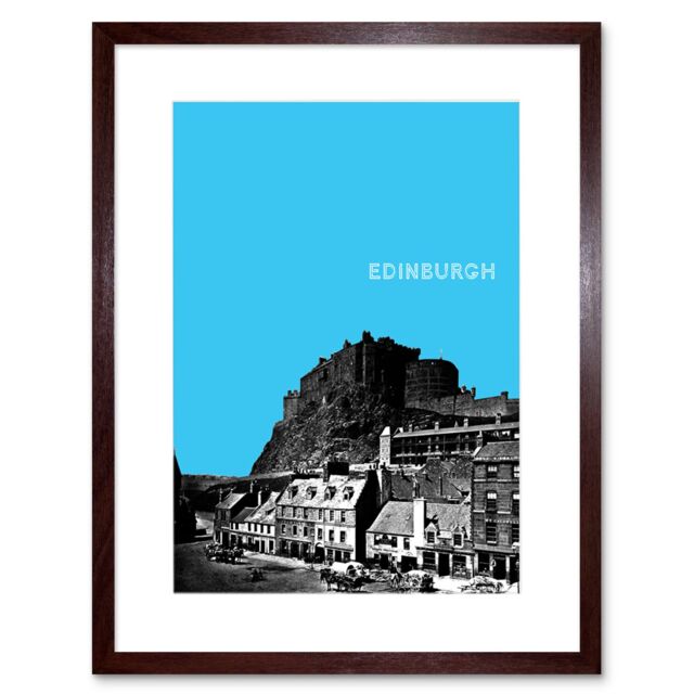 "Artery8 Wall Art Print Grassmarket Edinburgh Scotland Scottish Landmark Sky Blue Framed Art in Brown - Size: W7"" x H9""" - image 1