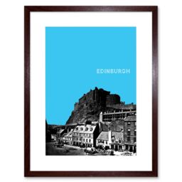 "Artery8 Wall Art Print Grassmarket Edinburgh Scotland Scottish Landmark Sky Blue Framed Art in Brown - Size: W7"" x H9""" - thumbnail 1