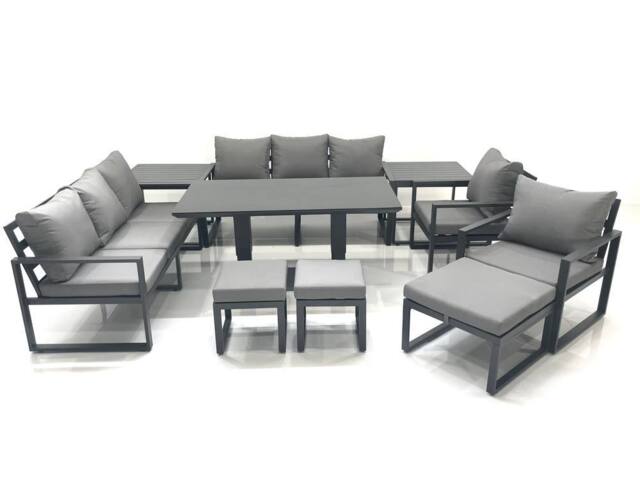 Fimous Garden Sofa Set Aluminium Furniture Rising Dining Tabe Set with 2 Chair 3 Footstools 2 Side Tables Dark Grey - image 1