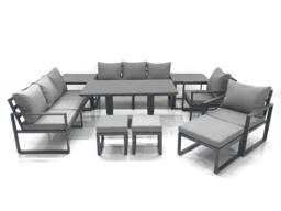 Fimous Garden Sofa Set Aluminium Furniture Rising Dining Tabe Set with 2 Chair 3 Footstools 2 Side Tables Dark Grey - thumbnail 2
