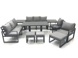 Fimous Garden Sofa Set Aluminium Furniture Rising Dining Tabe Set with 2 Chair 3 Footstools 2 Side Tables Dark Grey - thumbnail 1
