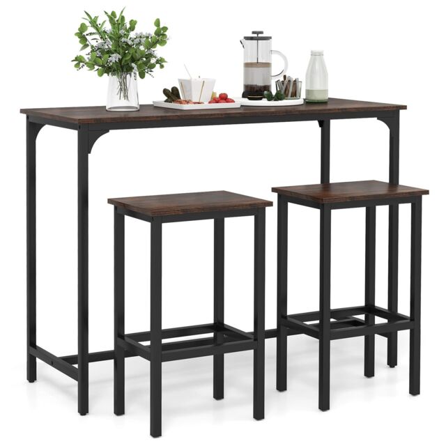 "Gymax 3-Piece Dining Table Set 47.5"" Counter-Height Kitchen Table-Coffee in Brown" - image 1
