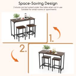 "Gymax 3-Piece Dining Table Set 47.5"" Counter-Height Kitchen Table-Coffee in Brown" - thumbnail 2