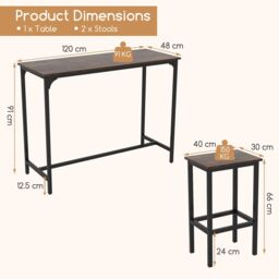 "Gymax 3-Piece Dining Table Set 47.5"" Counter-Height Kitchen Table-Coffee in Brown" - thumbnail 4